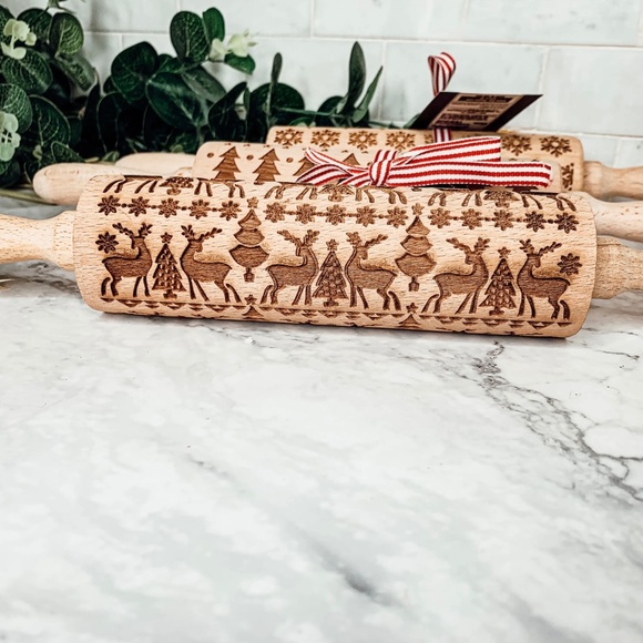 Embossed Christmas Cookie Cutter Rolling Pins - Picture 1 of 3